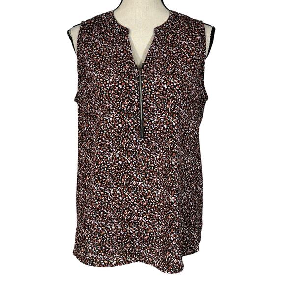 APT 9 Large Top Abstract Sleeveless V-Neck Zipper Pleated Shoulders Lightweight - Picture 1 of 8